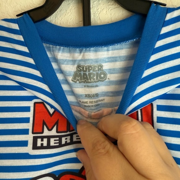 Nintendo Mario Boys  Striped Blue Short Sleeve and Shorts Pajama Set size XS-4/5 - Picture 3 of 4